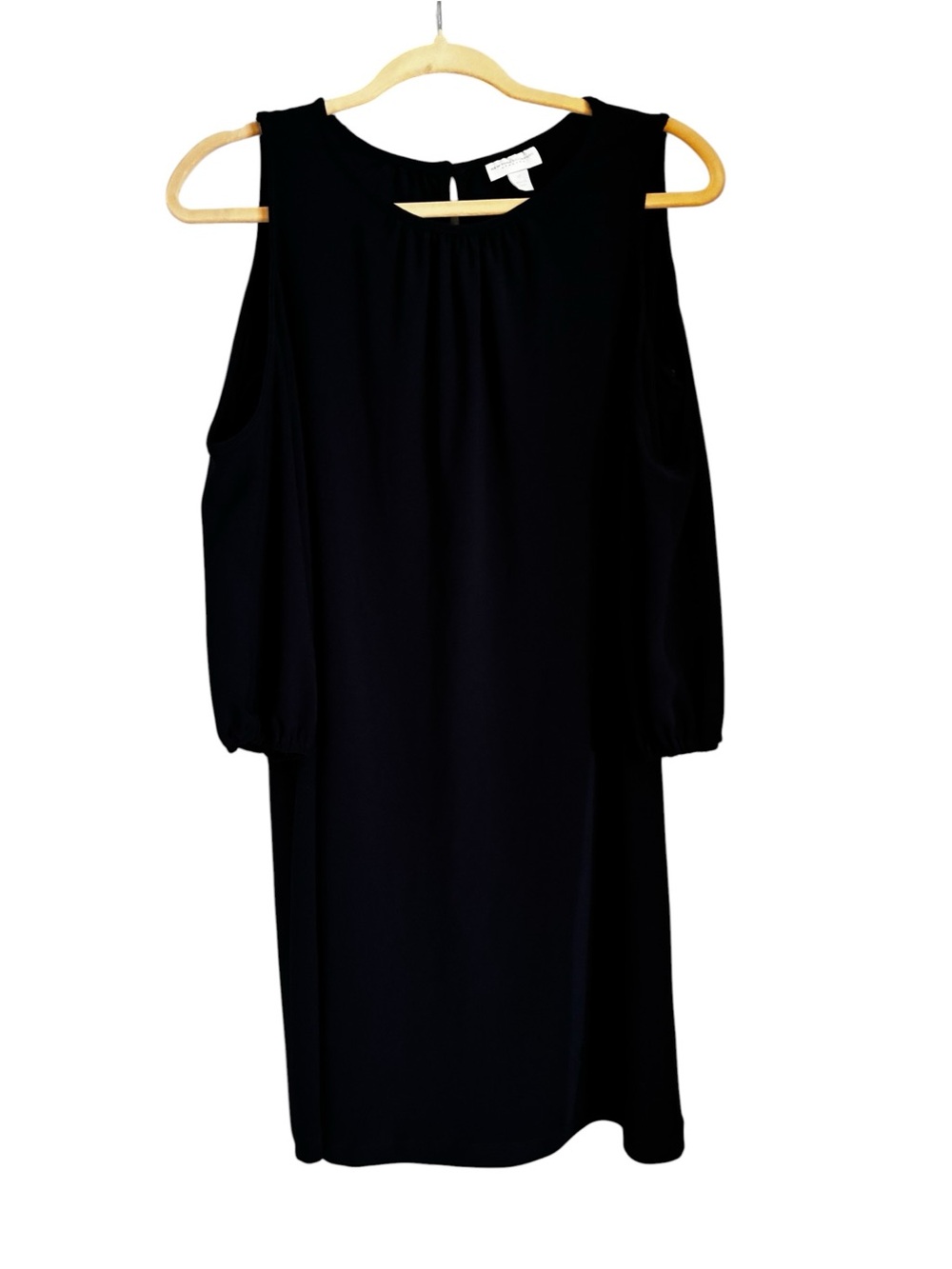 Navy Blue Cold-Shoulder Long Sleeve Shift Dress by New York & Company